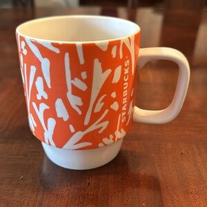 Starbucks 2016 Orange and White Floral Stackable Coffee Tea Mug Cup 12 o…
